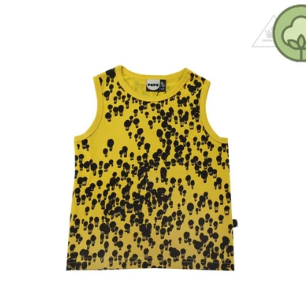 Vibrant Yellow and Black Kids Tank Top by children’s designer, Papu Stories